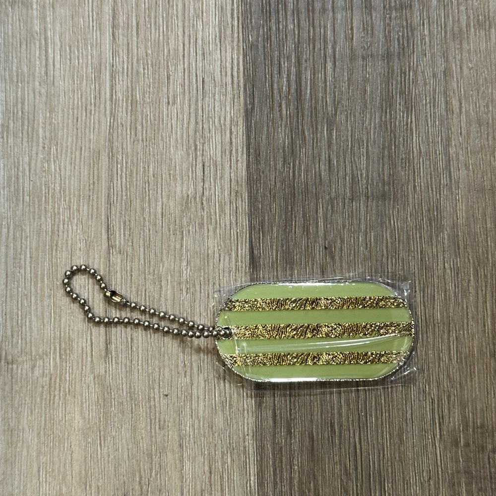 Chanel dog tag Gold and Green Striped Keychain - Picture 2 of 3